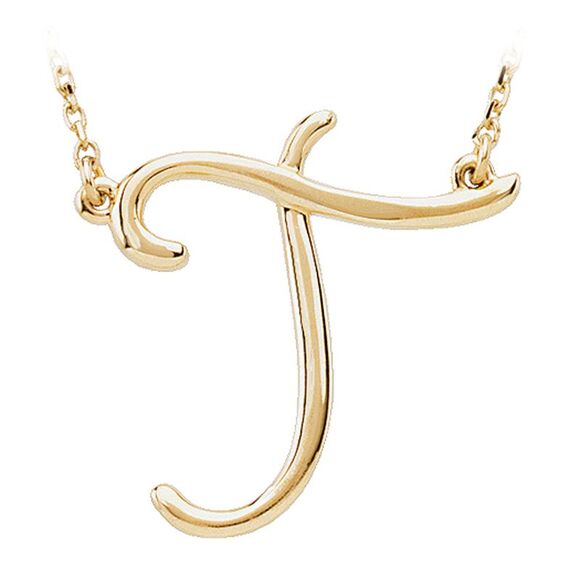 14k Yellow Gold, Olivia Collection, Medium Script Initial T Necklace - Picture 1 of 4